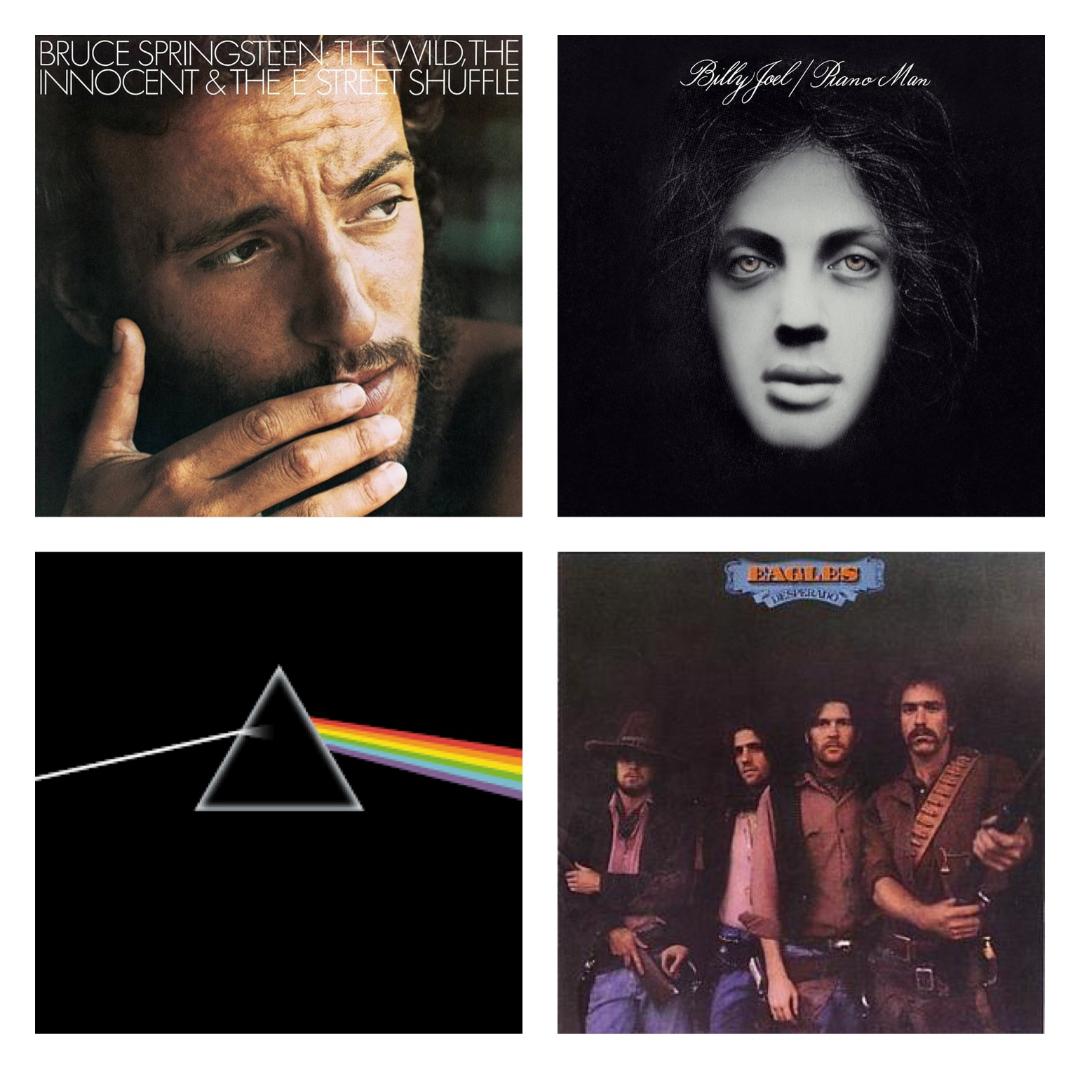 Picture: Album covers for 1973 albums by Bruce Springsteen, Billy Joel, Pink Floyd and Eagles 