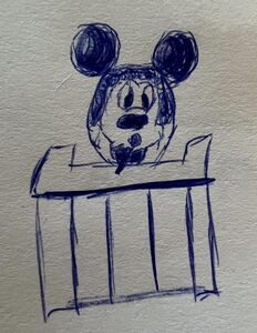 Picture: Courtroom sketch of Mickey Mouse testifying in court 
