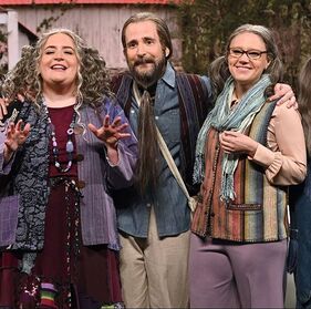 Picture: Aidy Bryant, Kyle Mooney and Kate McKinnon appear in their finale 