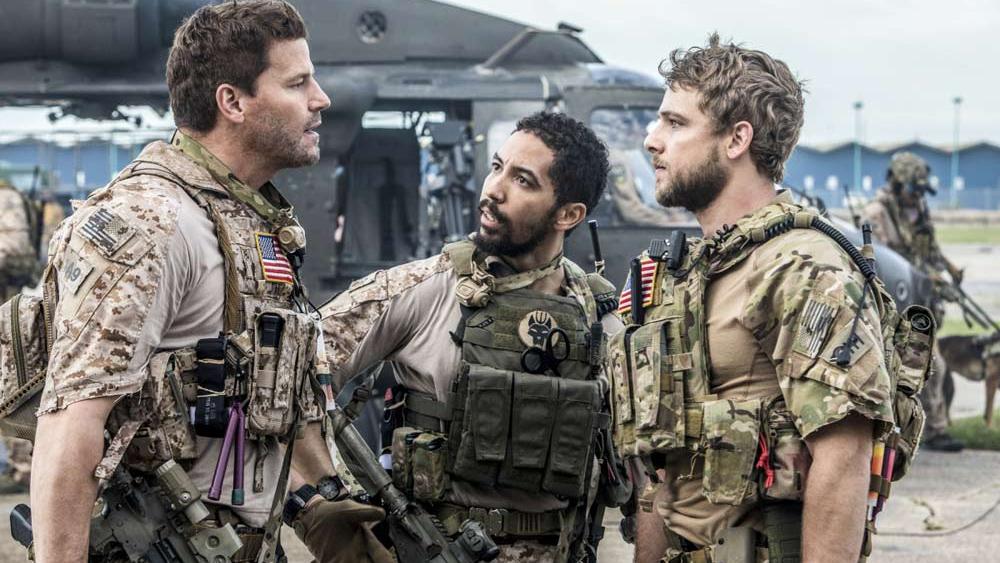 Picture: David Boreanaz, Neil Brown Jr. and Max Thieriot in SEAL Team