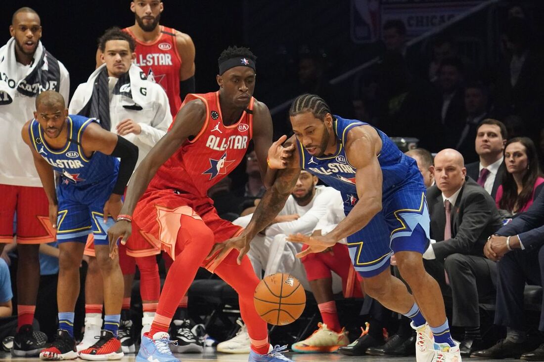 Picture: Pascal Siakam plays defense on Kawhi Leonard in 2020 NBA All Star Game