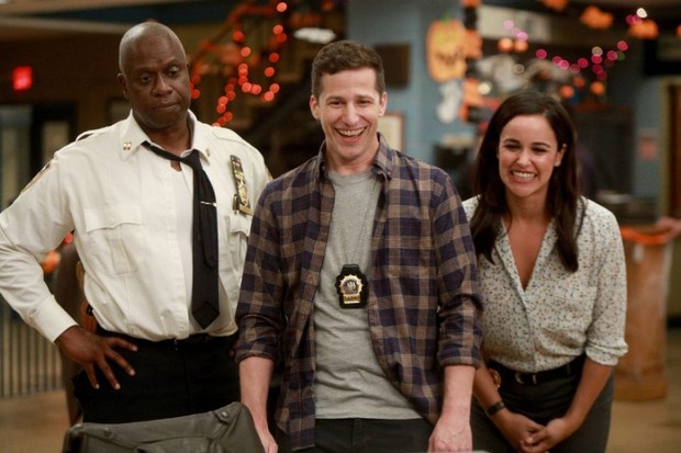Picture: Andre Braugher, Andy Samberg and Melissa Fumero in 