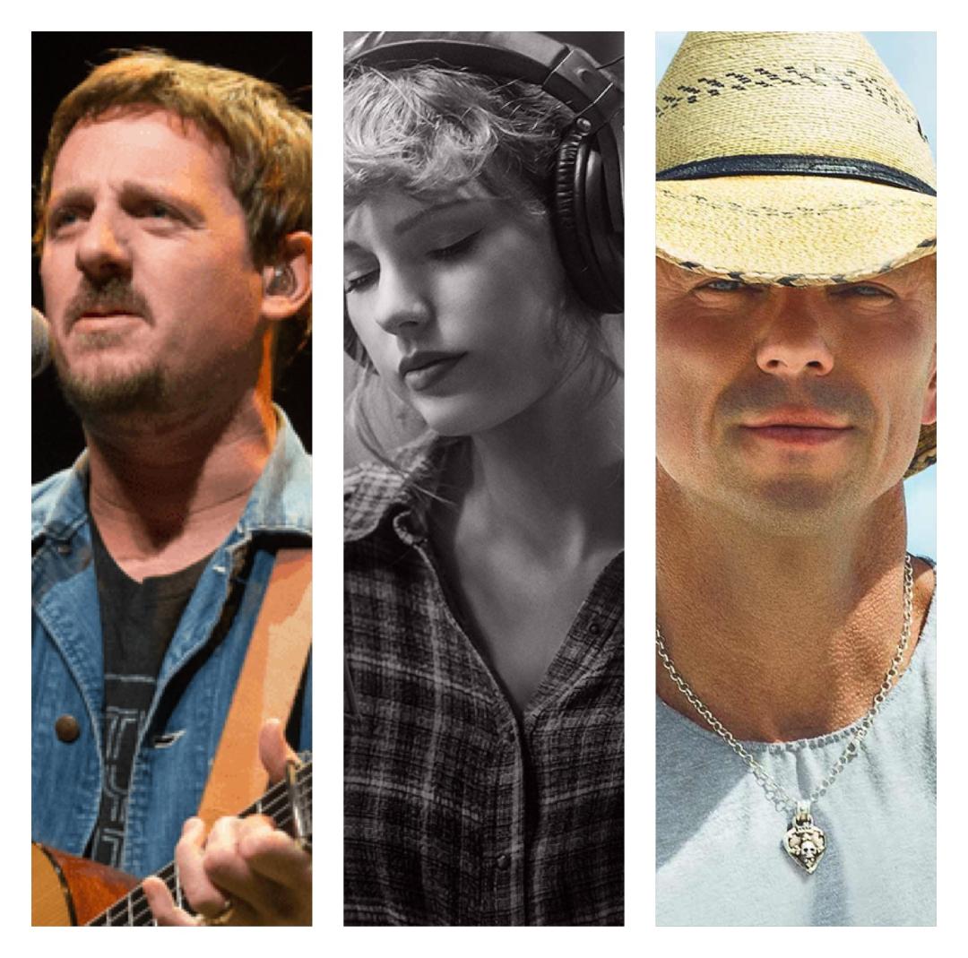 Picture: Sturgill Simpson (left), Taylor Swift (center) and Kenny Chesney (right)