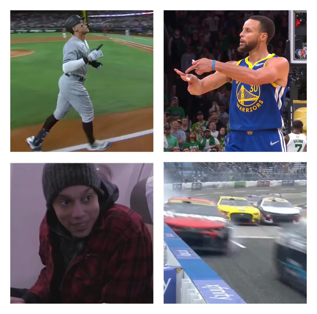 Picture: Aaron Judge (upper left), Stephen Curry (upper right), Brittney Griner (lower left), Ross Chastain (bottom right)