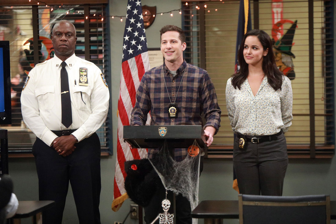 Picture: Andre Braugher, Andy Samberg and Melissa Fumero in Brooklyn Nine Nine
