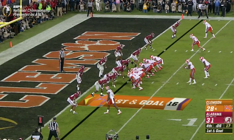 Picture: Clemson on goal line prior to 2017 National Championship game-winning touchdown