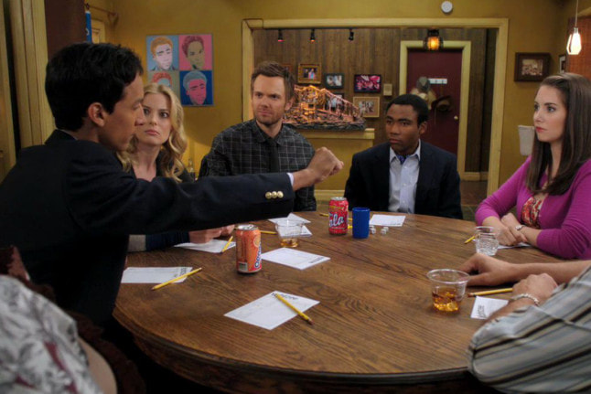 Picture: Danny Pudi, Gillian Jacobs, Joel McHale, Donald Glover & Alison Brie in NBC's Community