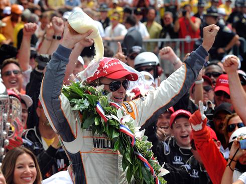 Picture: Dan Wheldon celebrates winning 2011 Indianapolis 500