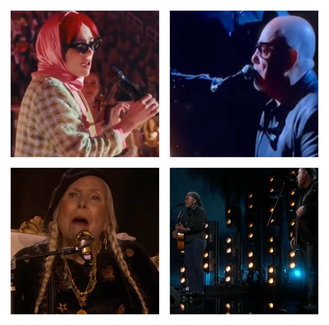 Picture: Billie Eilish (top left), Billy Joel (top right), Joni Mitchell (bottom left) & Tracy Chapman and Luke Combs (bottom right)