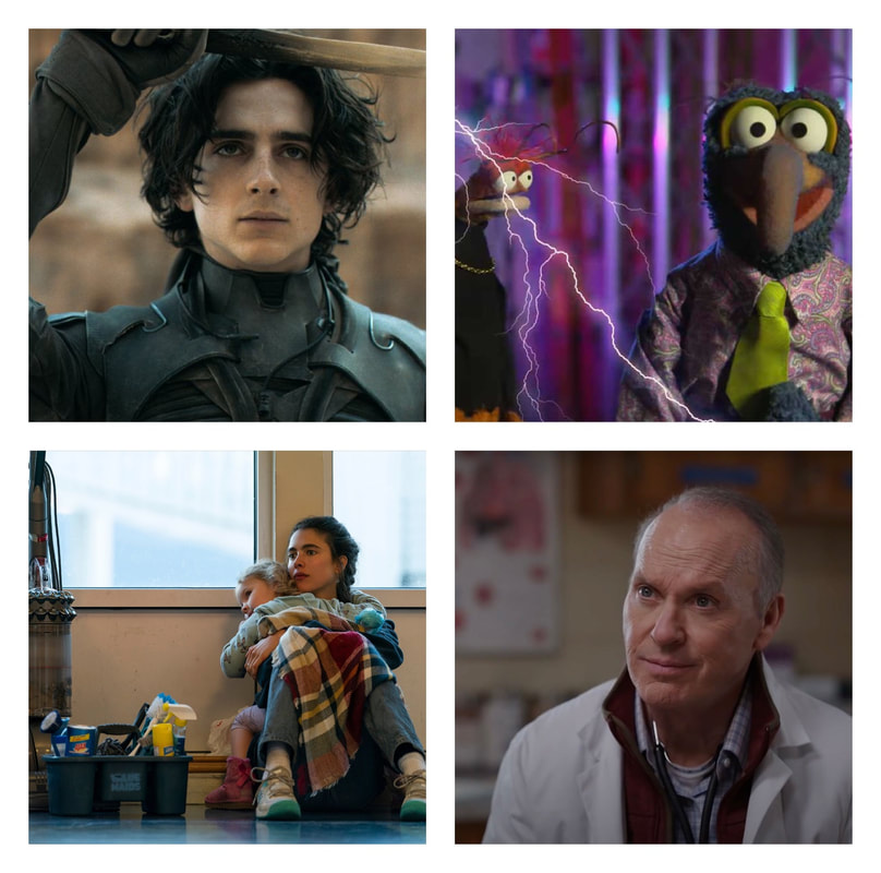 Picture: Timothee Chalamet in 'Dune,' The Great Gonzo in Muppets Haunted Mansion, Margaret Qualley in 'Maid' and Michael Keaton in 'Dopesick'