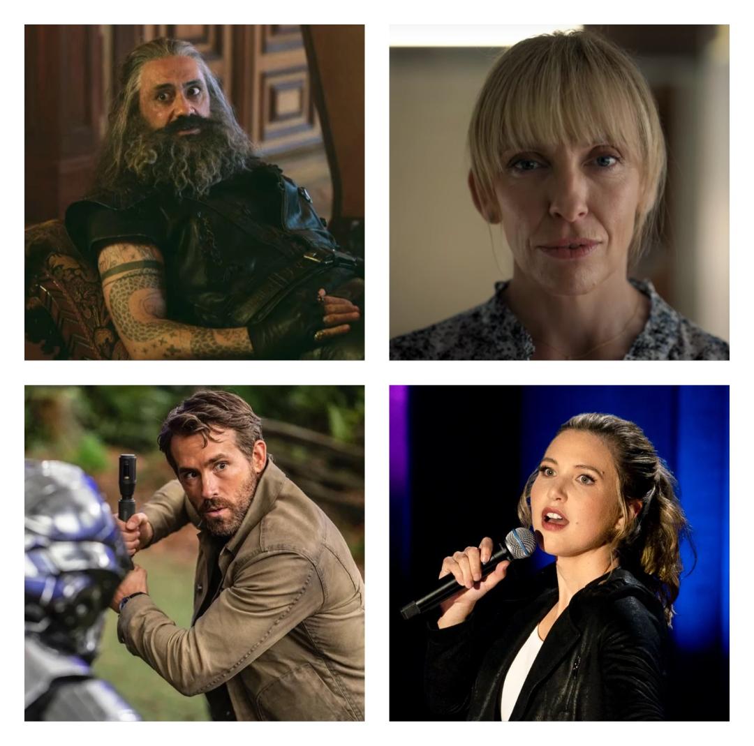 Picture: Taika Waititi in 'Our Flag Means Death' (upper left), Toni Collette in 'Pieces of Her' (upper right), Ryan Reynolds in 'The Adam Project' (lower left) and Taylor Tomlinson (lower right)