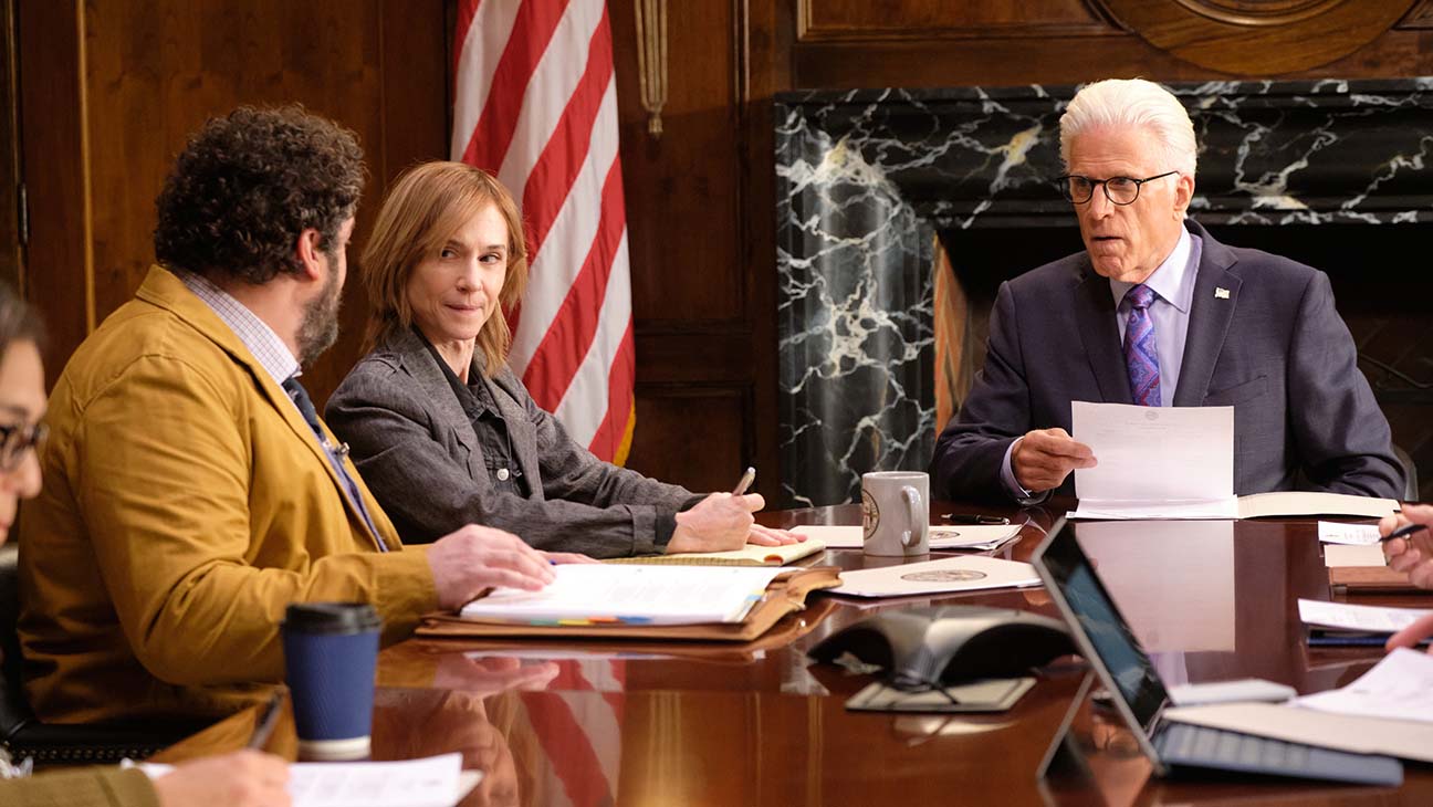 Picture: Bobby Moynihan, Holly Hunter and Ted Danson in Mr. Mayor 