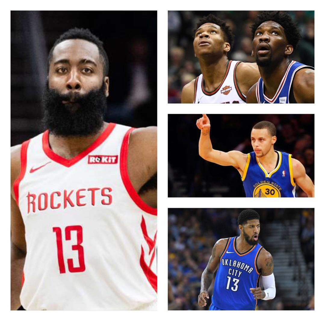 Picture: James Harden, Giannis Antetokounmpo, Joel Embiid, Stephen Curry and Paul George