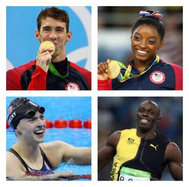 Picture: Michael Phelps, Simone Biles, Katie Ledecky and Usain Bolt