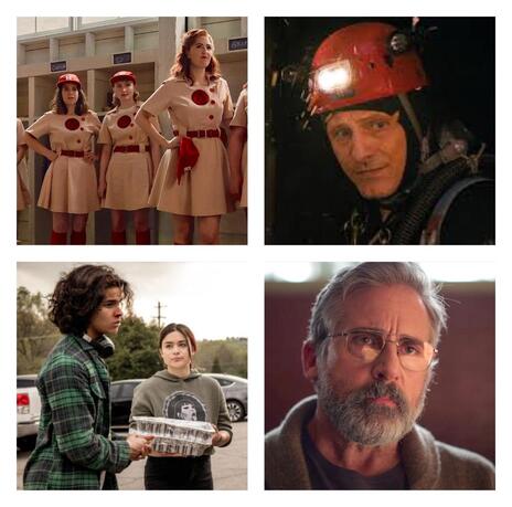 Picture: Cast of A League of Their Own (upper left), Viggo Mortensen in Thirteen Lives (upper right), cast of Reservation Dogs (lower left) and Steve Carell in The Patient (lower right) 
