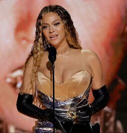 Picture: Beyonce accepts her record-breaking Grammy Award win 