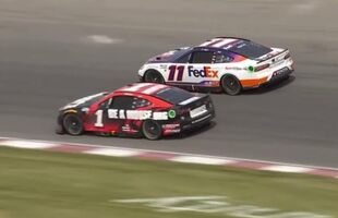 Picture: Ross Chastain and Denny Hamlin racing side-by-side