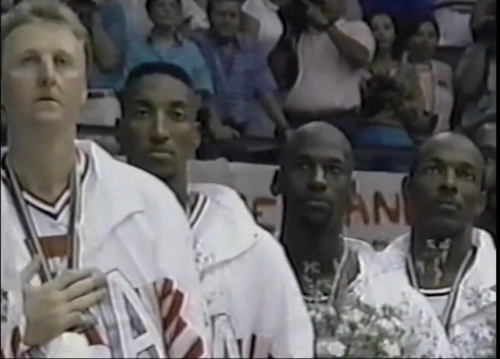 Picture: (from left to right) Larry Bird, Scottie Pippen, Michael Jordan and Clyde Drexler on 1992 Olympic Dream Team
