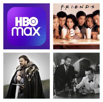 Picture: HBO Max logo (top left), Friends (top right), Game of Thrones (bottom left), Casablanca (bottom right)
