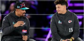 Picture: Jalen Hurts and Patrick Mahomes at a Super Bowl week event.