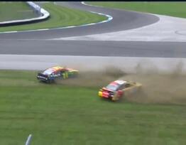 Picture: William Byron and Kyle Busch wreck in NASCAR road course race at Indianapolis Motor Speedway.