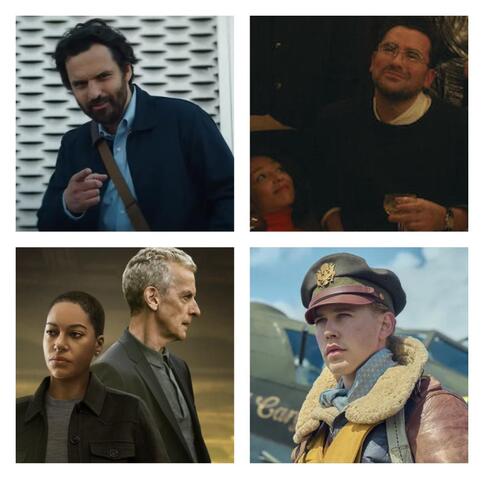 Picture: Jake Johnson in Self Reliance (upper left), Dan Levy in Good Grief (upper right), Cush Jumbo and Peter Capaldi in Criminal Record (lower left), Austin Butler in Masters of the Air (lower right)