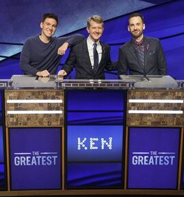 Picture: James Holzhauer, Ken Jennings and Brad Rutter on Jeopardy's Greatest of All-Time Tournament