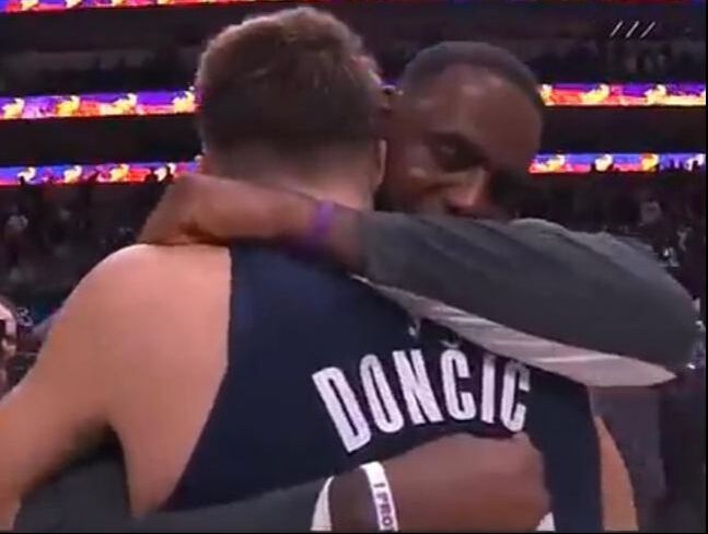 Picture: LeBron James and Luka Doncic embrace