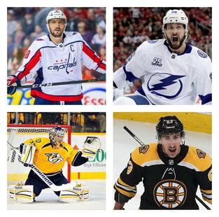 Picture: From L to R - Alex Ovechkin, Nikita Kucherov, Pekka Rinne and Brad Marchand