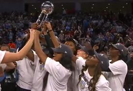 Picture: Players from the Chicago Sky celebrate winning WNBA championship