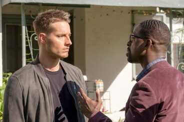 Picture: Kevin (Justin Hartley) and Randall (Sterling K. Brown) come to verbal fisticuffs in season four finale