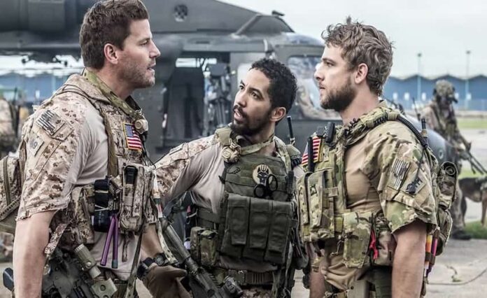 Picture: David Boreanaz, Neil Brown Jr. and Max Thieriot in 'SEAL Team'