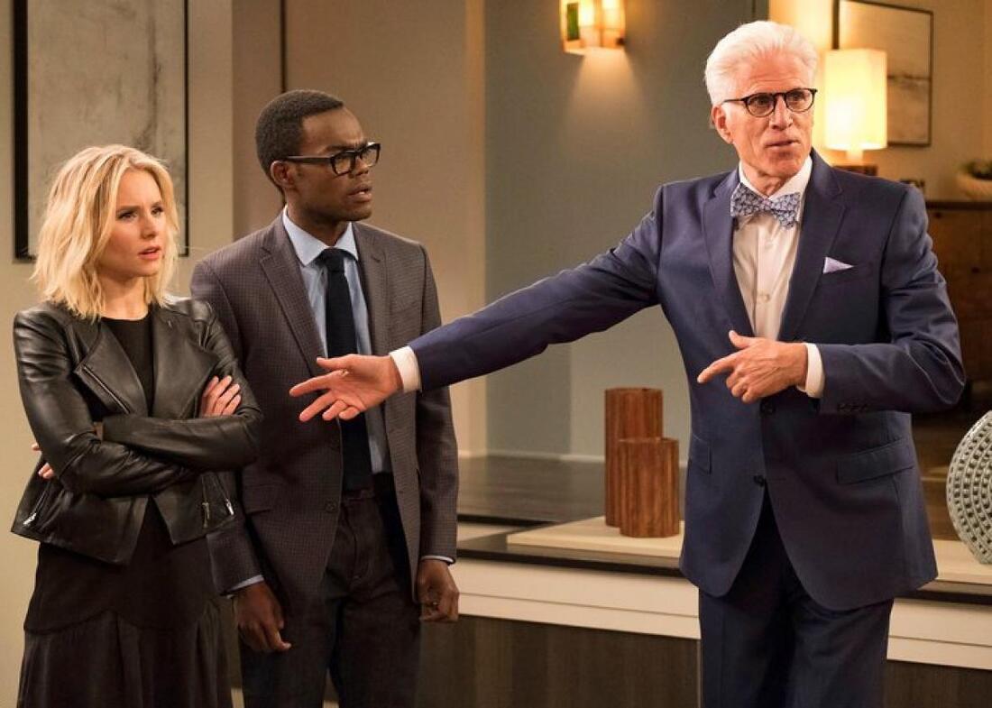 Picture: Kristen Bell, William Jackson Harper and Ted Danson in NBC's The Good Place